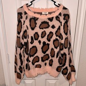Leopard Print Distressed Sweater